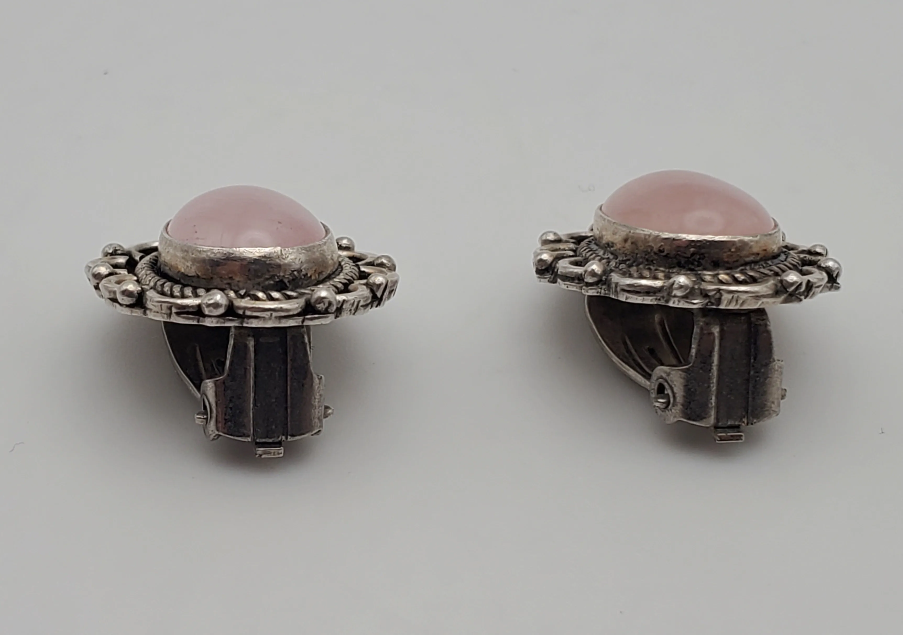 Vintage Rose Quartz Sterling Silver Clip-On Earrings