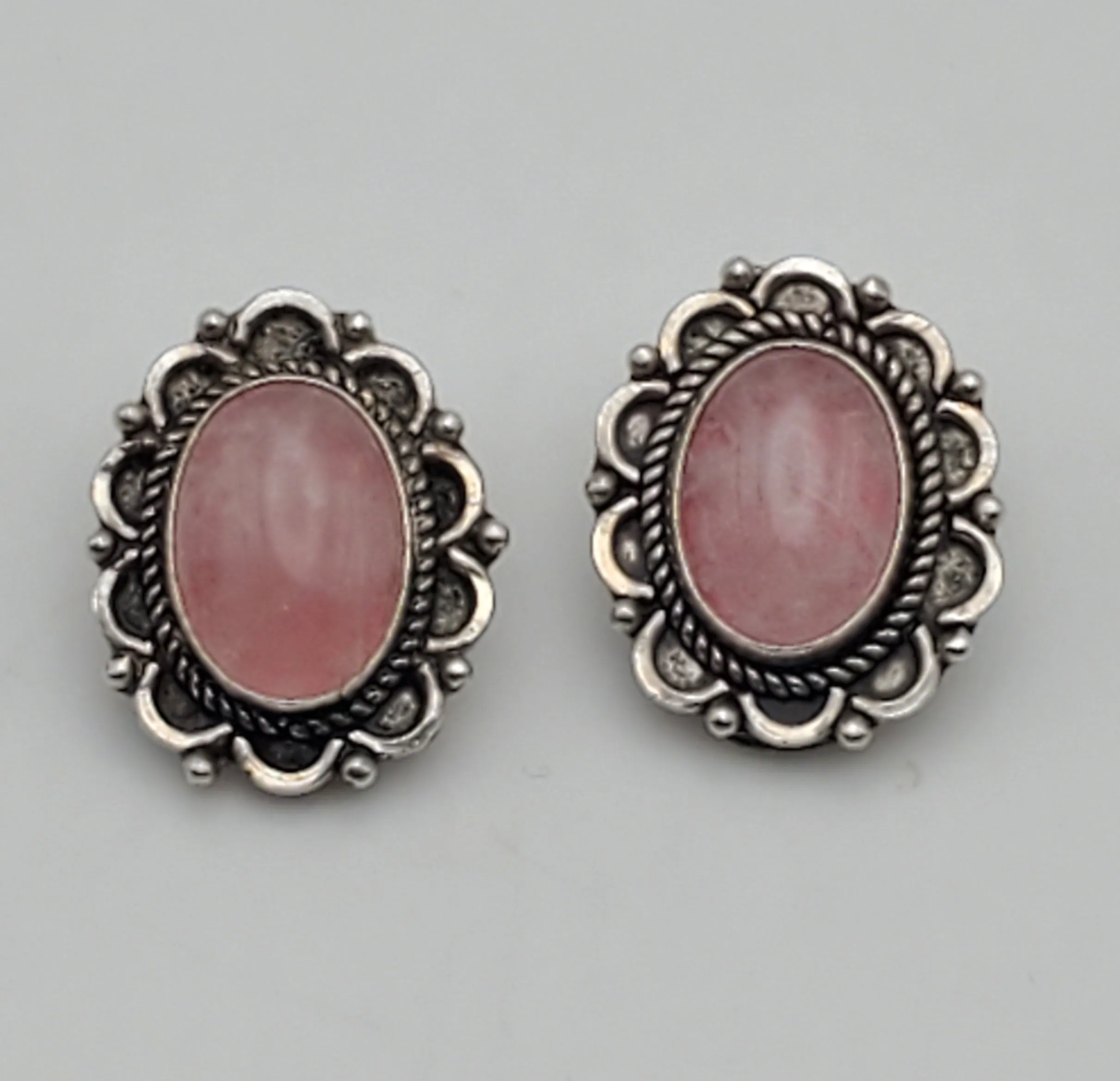 Vintage Rose Quartz Sterling Silver Clip-On Earrings