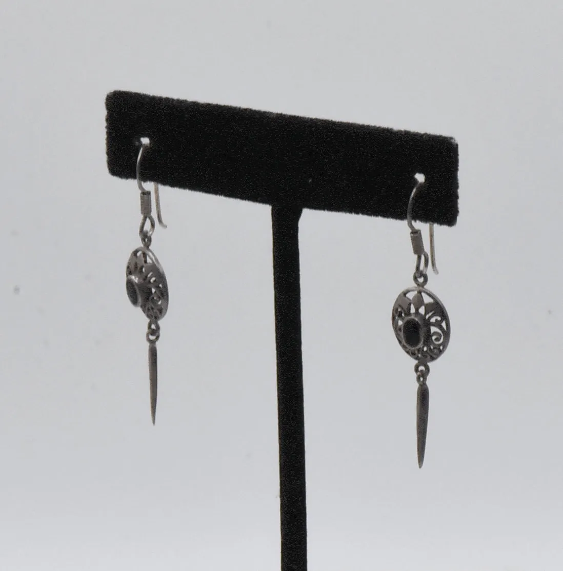 Vintage Sterling Silver Black Onyx Dangle Earrings