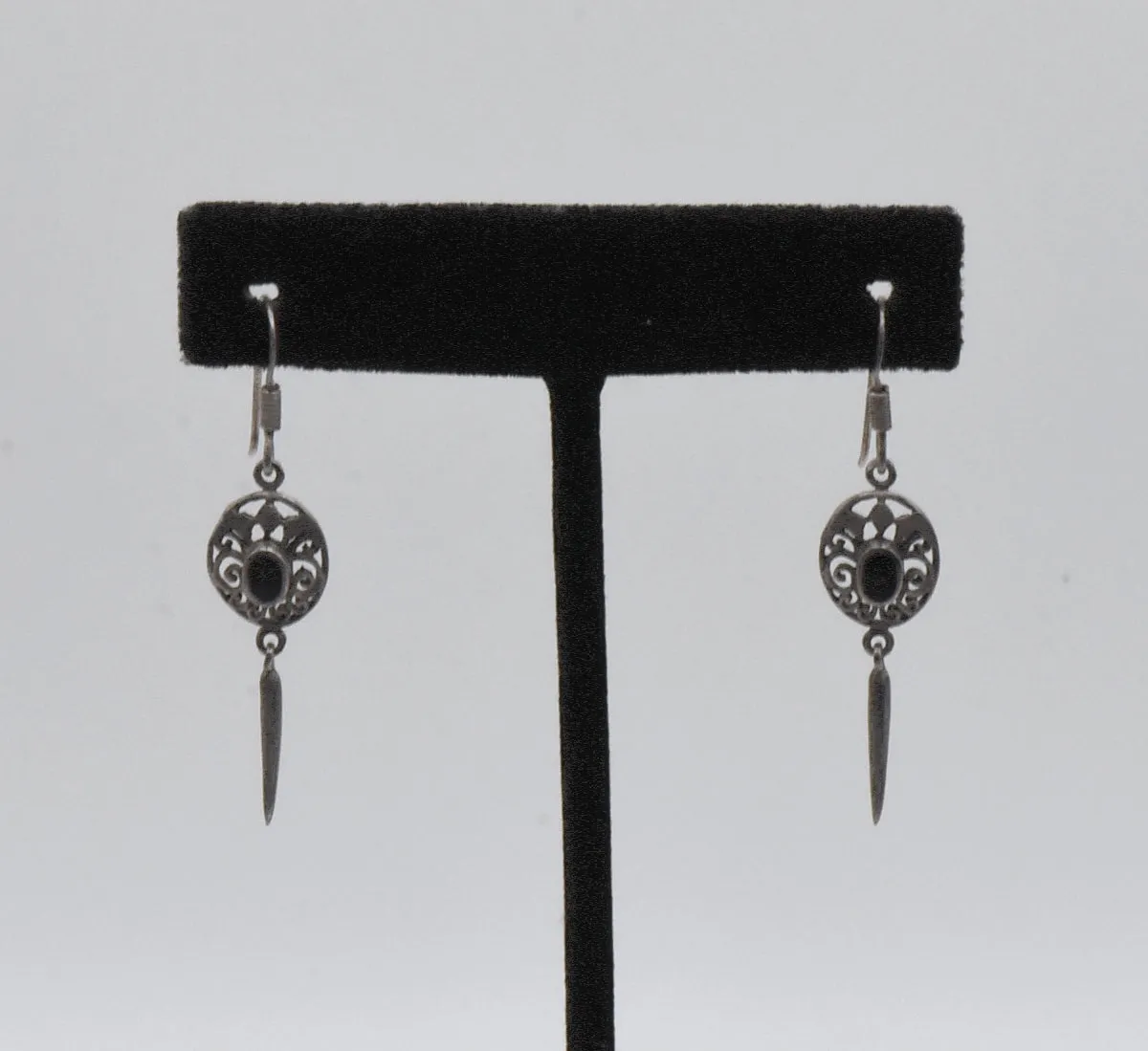 Vintage Sterling Silver Black Onyx Dangle Earrings