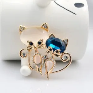 Vintage Women Cat Jewellery Crystal Brooch