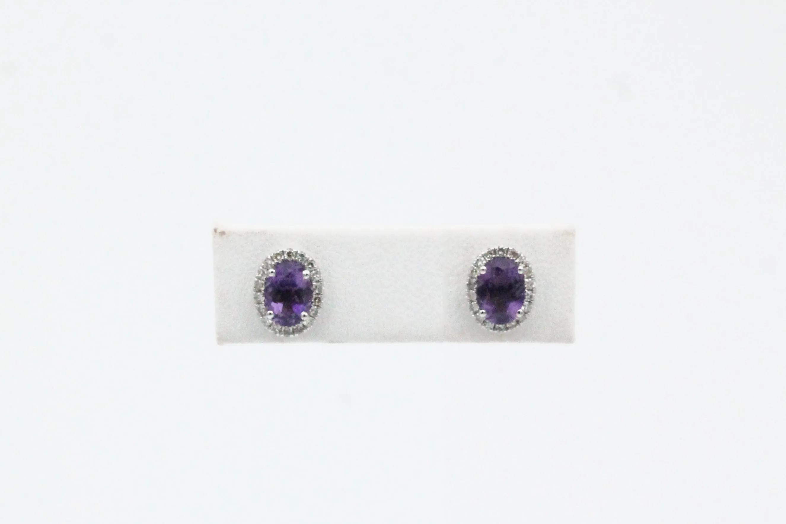 White Gold Amethyst Halo Earrings