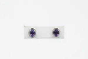 White Gold Amethyst Halo Earrings