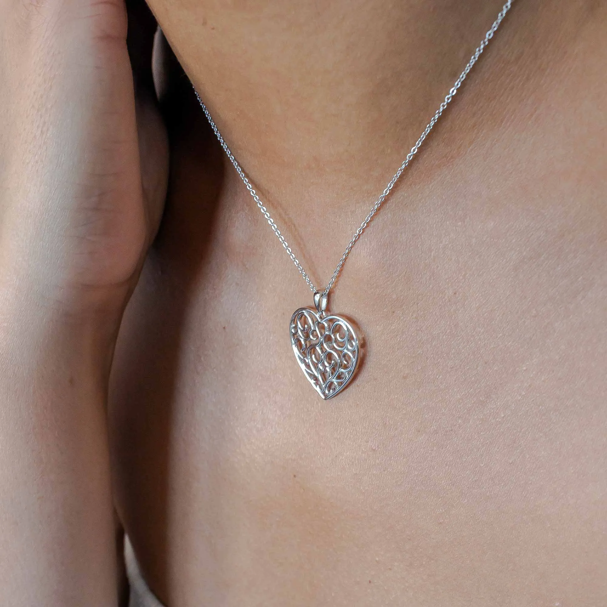 With Love - Filigree Heart - Sterling Silver Pendant