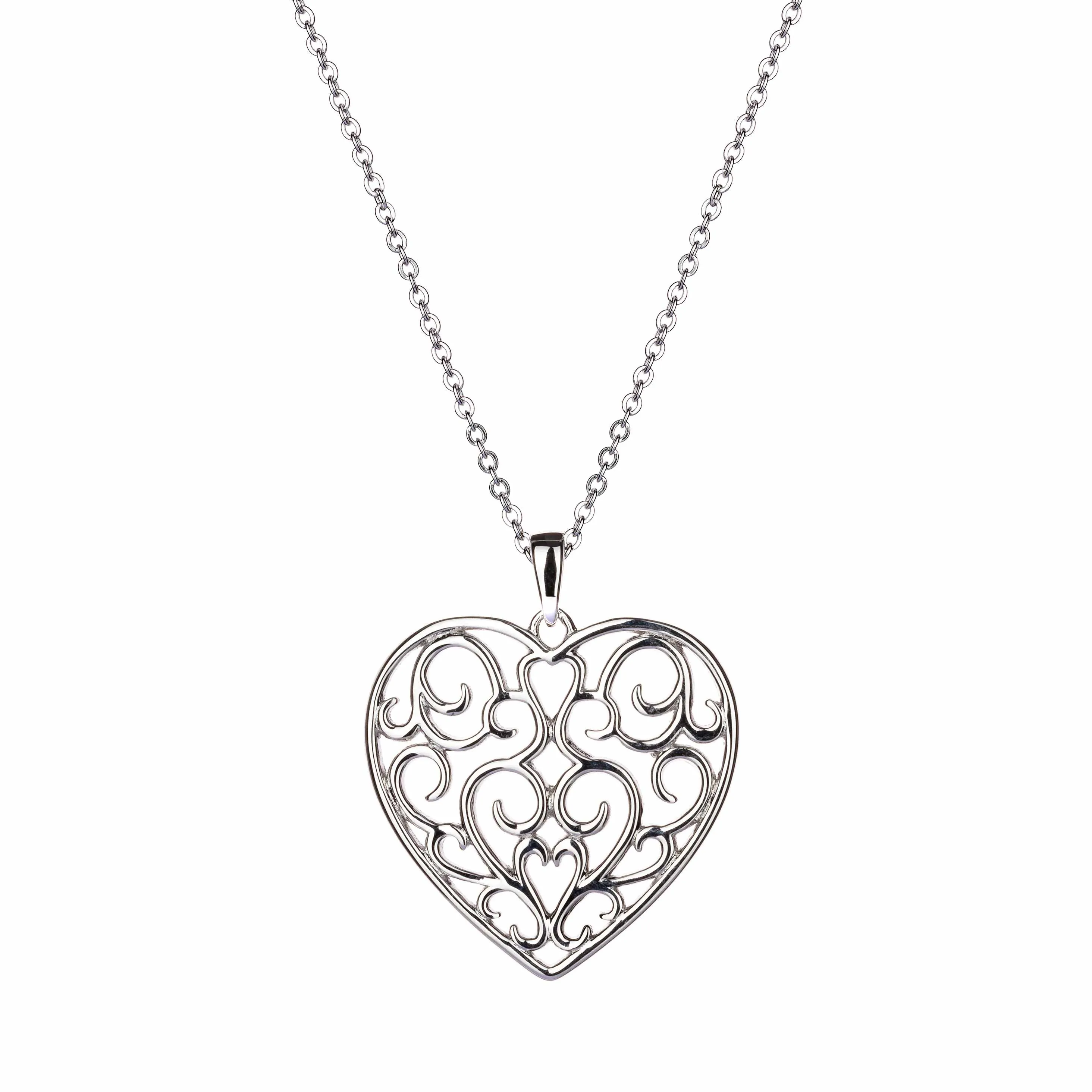 With Love - Filigree Heart - Sterling Silver Pendant