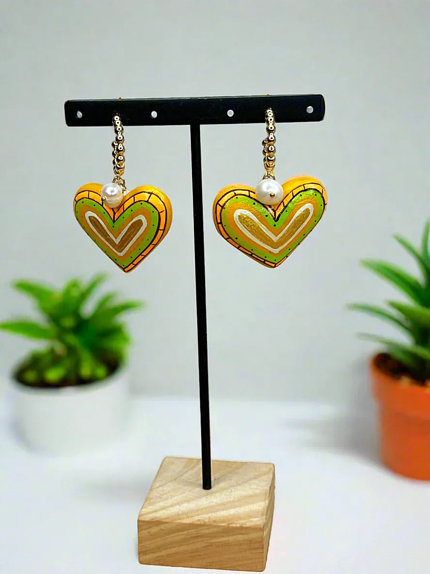 wood heart earring