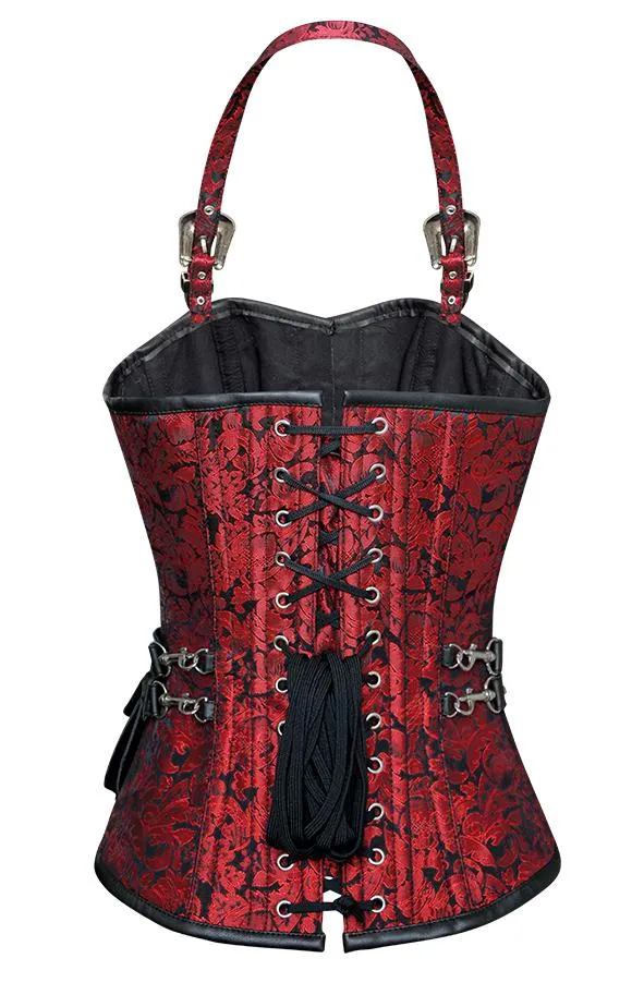 Zeta Red Corset with Strap and Faux Leather Pouch