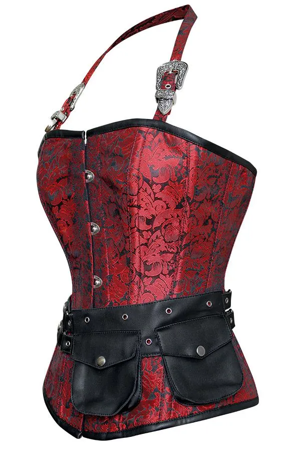 Zeta Red Corset with Strap and Faux Leather Pouch